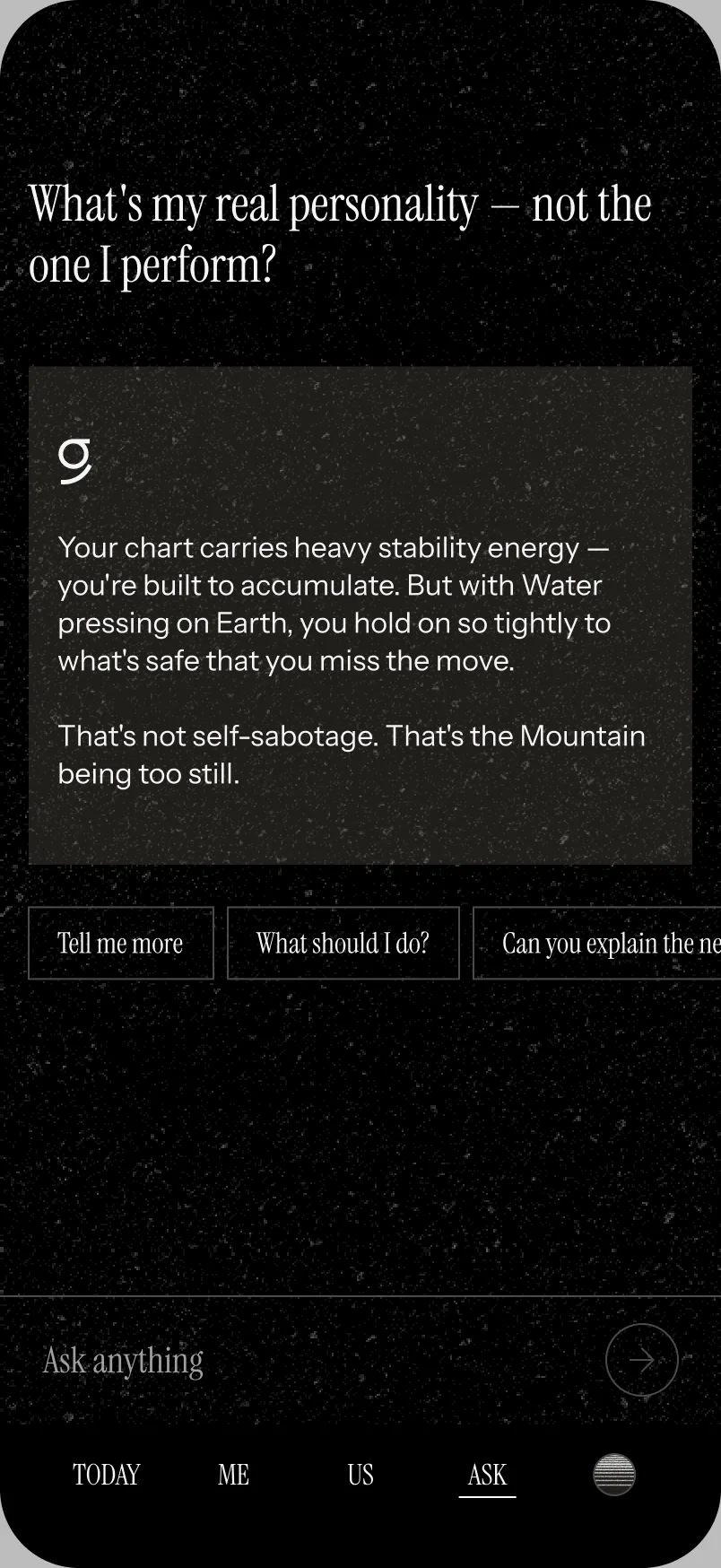 Given app — Ask: the answer, drawn from your chart