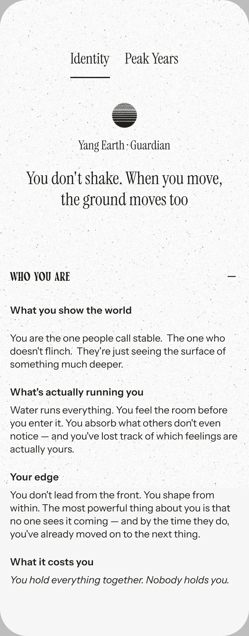 Given app — Me: your full chart and identity