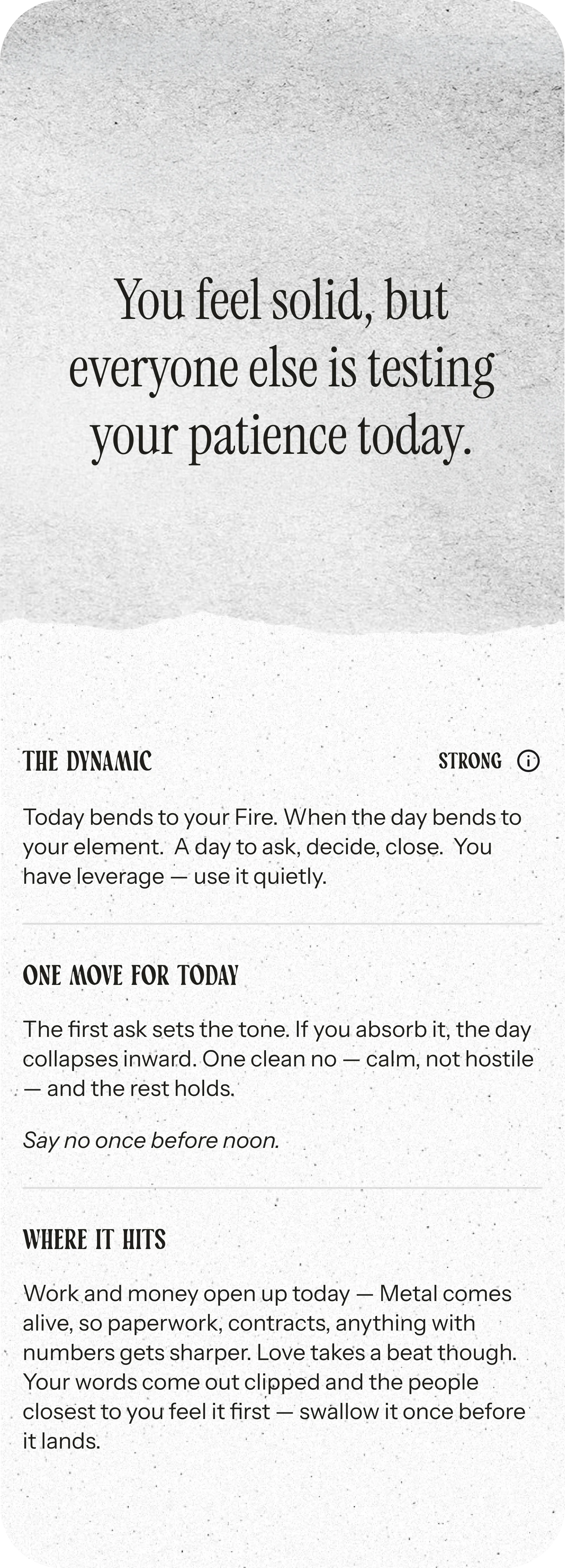 Given app — Today: your day, read through your chart